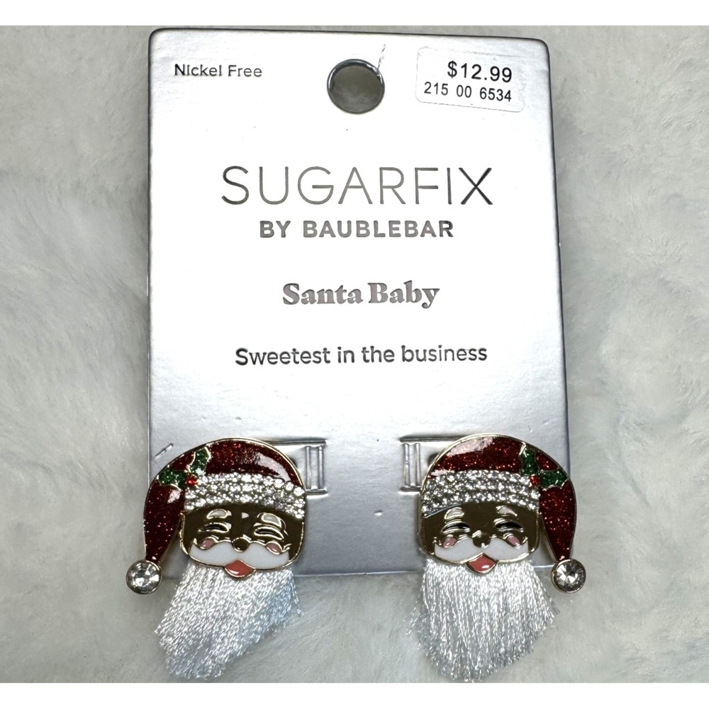 NWT Sugarfix Santa Baby Pierced Earrings with Yarn Beard Nickel-Free